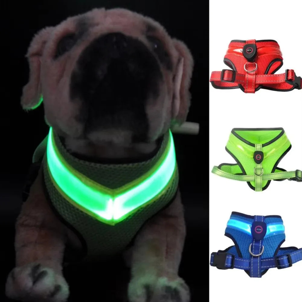 Pet Dog Supplies Luminous Pet LED Harness Breathable Rechargeable Dog Traction Harness Waterproof Dog Vest Night