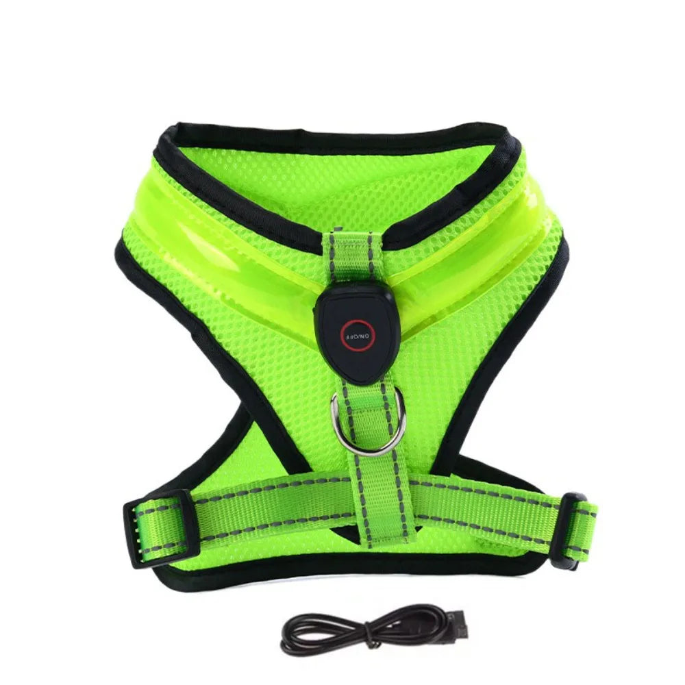 Pet Dog Supplies Luminous Pet LED Harness Breathable Rechargeable Dog Traction Harness Waterproof Dog Vest Night
