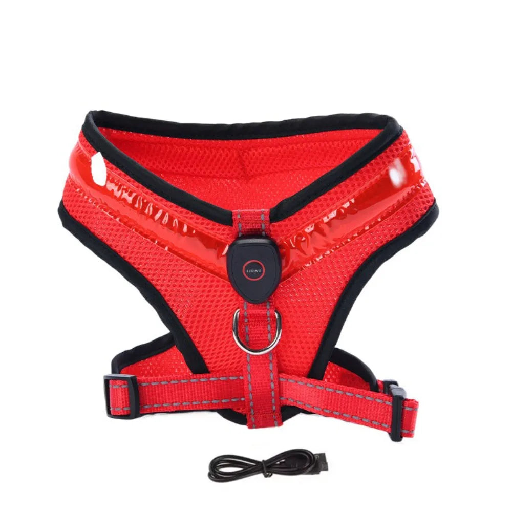 Pet Dog Supplies Luminous Pet LED Harness Breathable Rechargeable Dog Traction Harness Waterproof Dog Vest Night