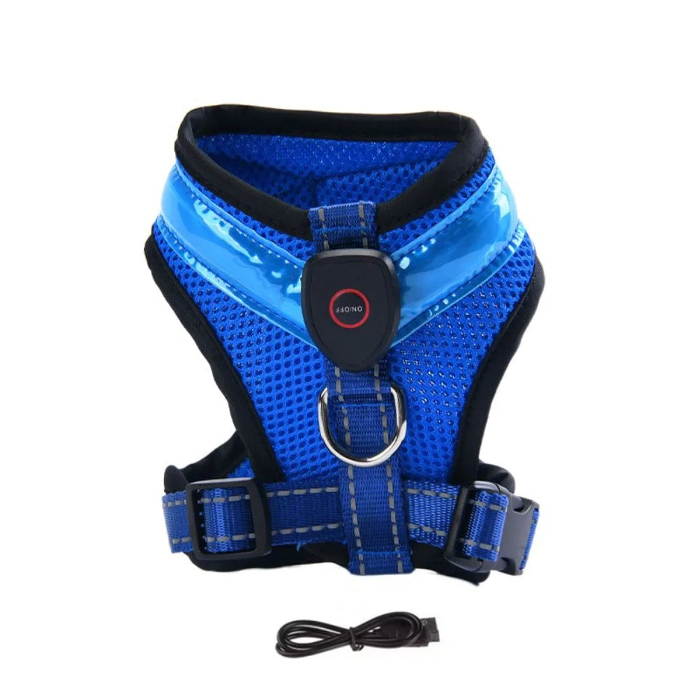 Pet Dog Supplies Luminous Pet LED Harness Breathable Rechargeable Dog Traction Harness Waterproof Dog Vest Night